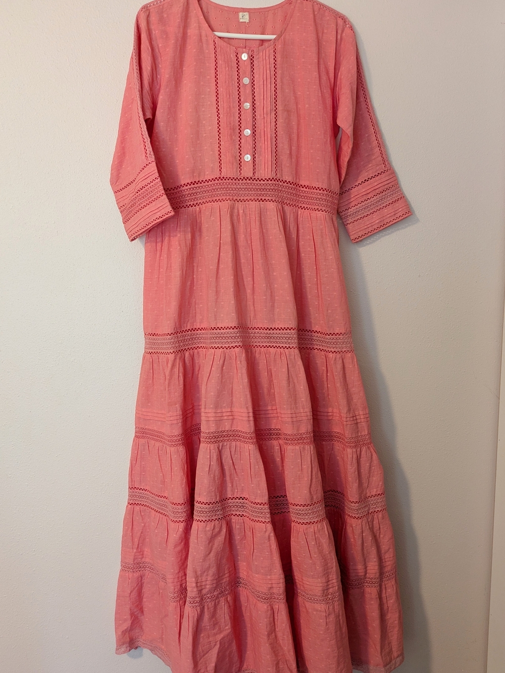 100% Cotton Coral Tiered Maxi Dress
